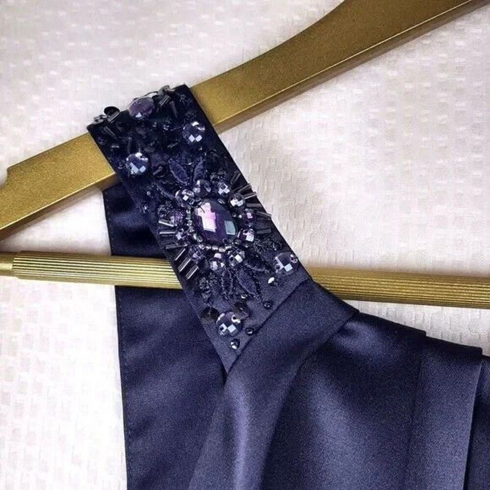 Antonio Melani Women Sheath Purple Sleeveless Embellished Straps Pleated Size 2 - Picture 5 of 11
